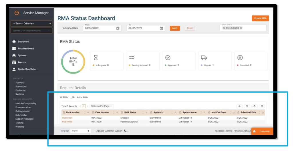 Getting started with the RMA Dashboard - Support | Enphase